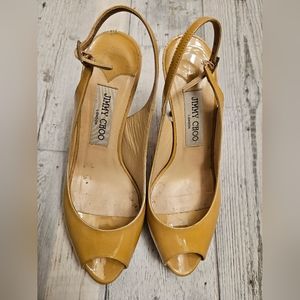 Jimmy Choo Patent Leather Slingback Heels 36.5 Mustard Yellow RestorationProject
